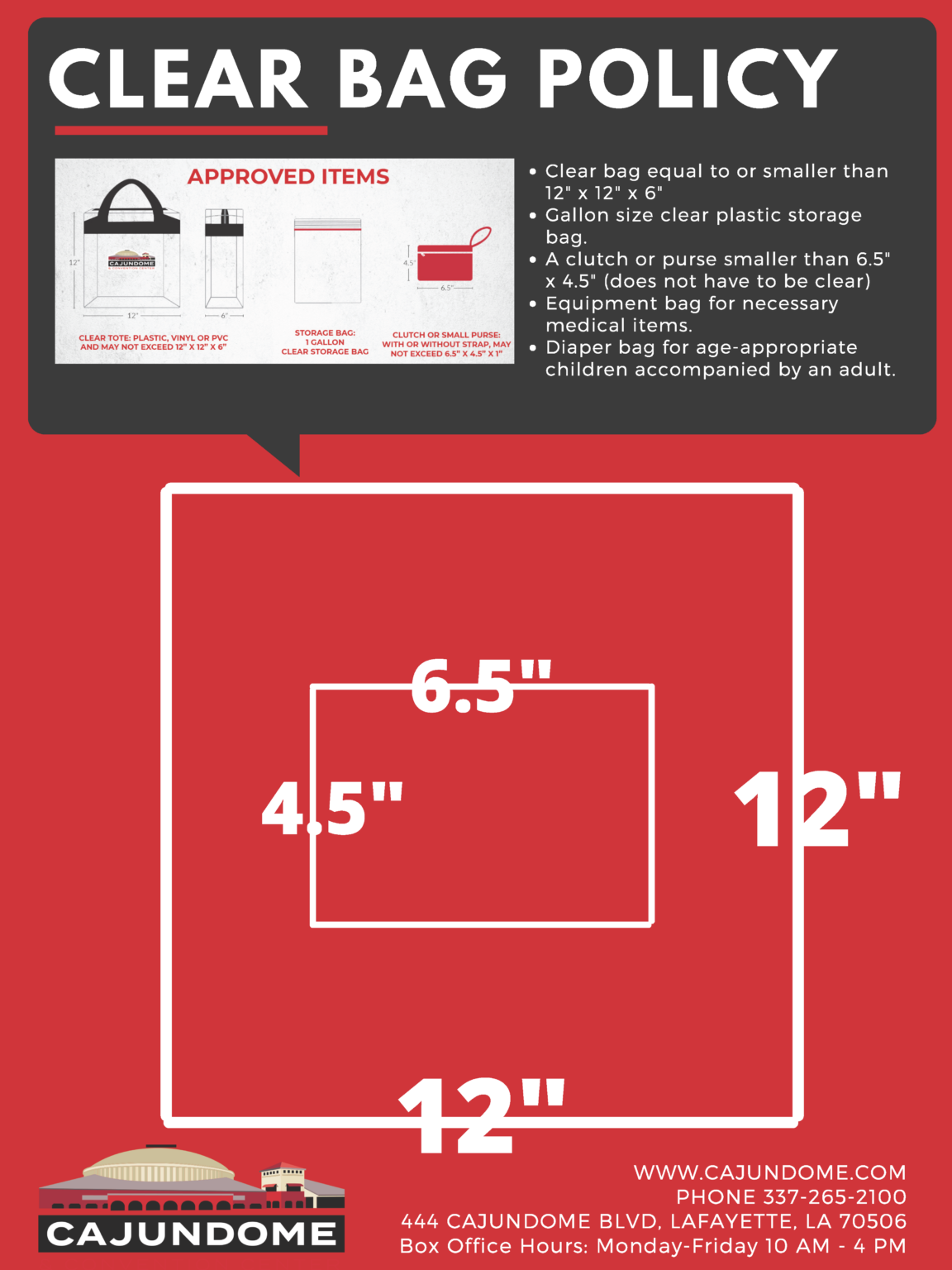 CAJUNDOME Clear Bag Policy Junior League of Lafayette
