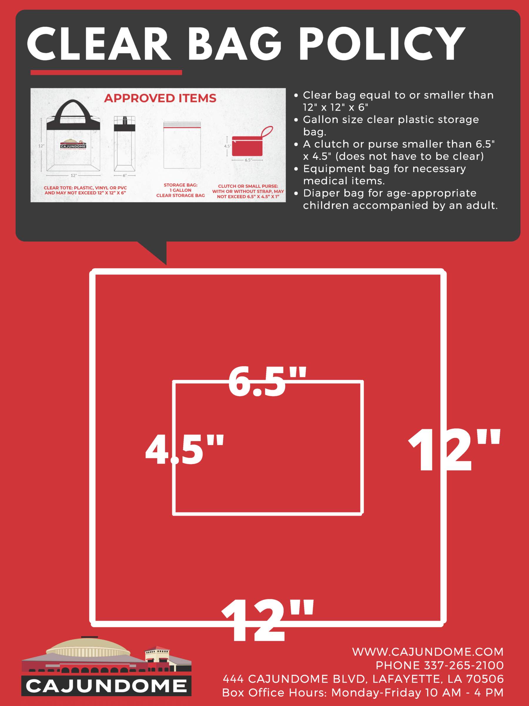 CAJUNDOME Clear Bag Policy Junior League of Lafayette